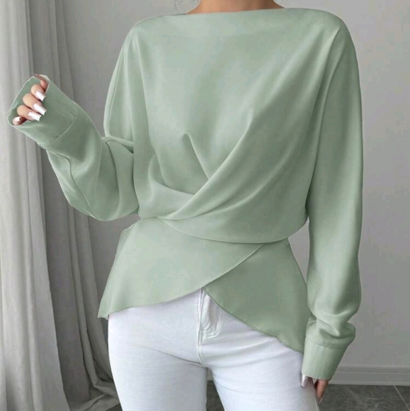 Women's Autumn/Winter Off-Shoulder Long Sleeve Loose Fit Cross-Front Tie - Picture 5 of 6